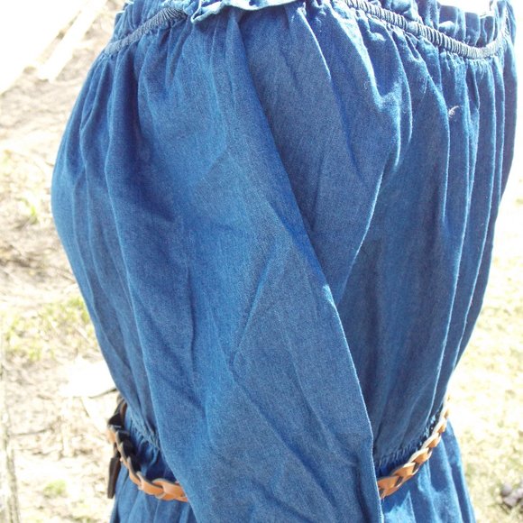Peasant Off Shoulder Denim Dress Brand New - Picture 4 of 7